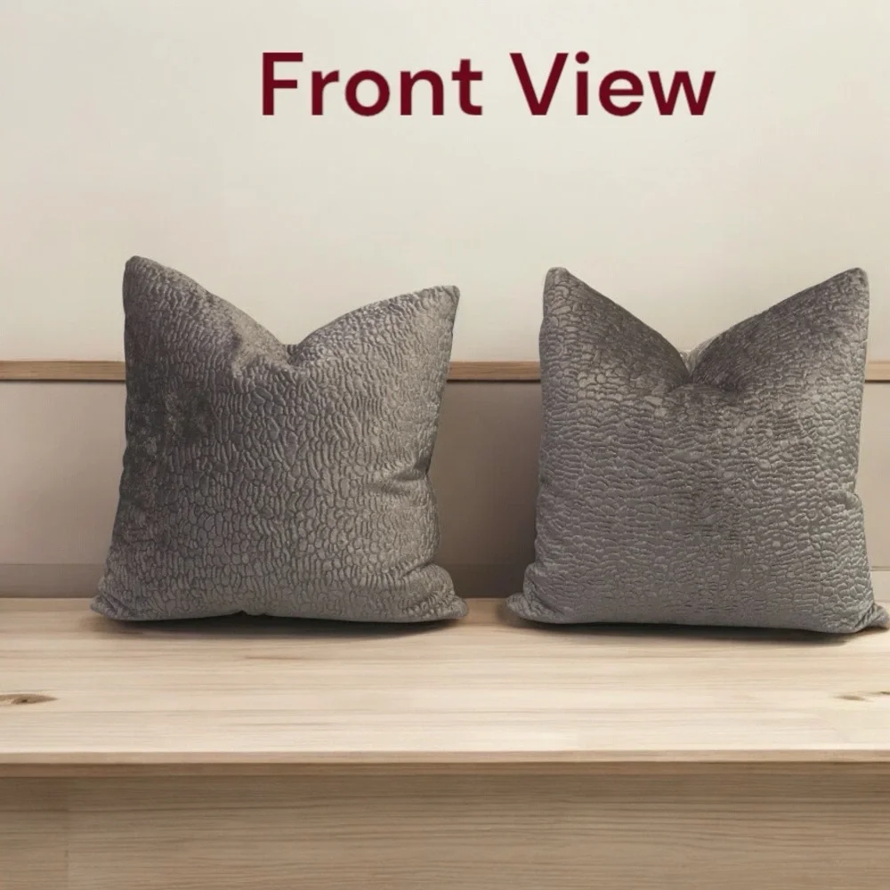 Set of 2 Custom 19” Gray Chenille Pillows, Down-Filled, Zipper Closure
